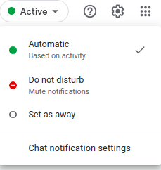 Google chat dropdown menu in Gmail