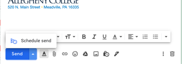 "Send" button with "Schedule Send" option chosen in Gmail