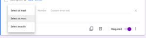Response validation menu in Google Forms