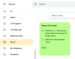 screenshot of the label side menu in Google Keep