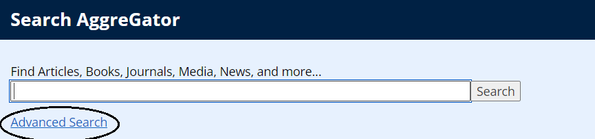 Screenshot of the "Search AggreGator" dialog with the "Advanced Search" option circled