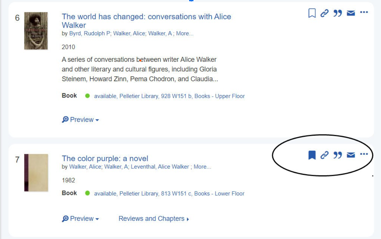Screenshot of search results from AggreGator with the folder option icon circled