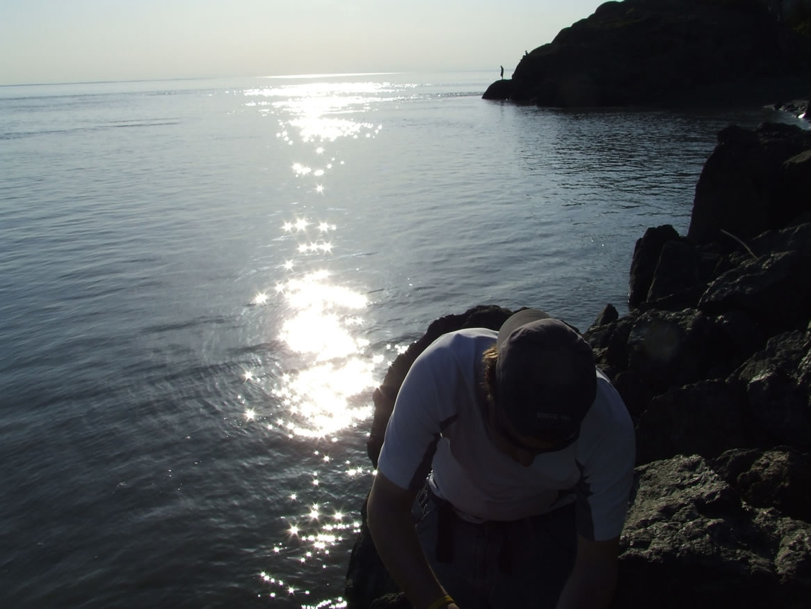 Performing a clast count on the south side of the Beluga Point Outcrop