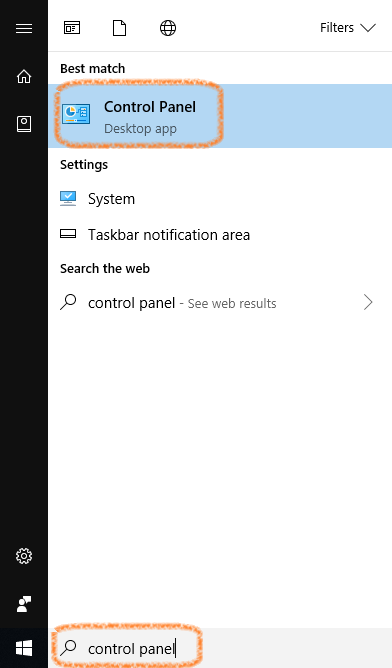 Windows search menu