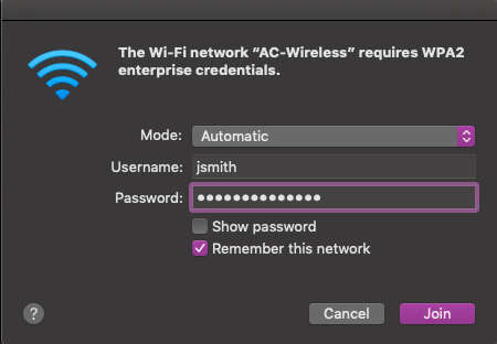 Mac OSX Wireless authentication