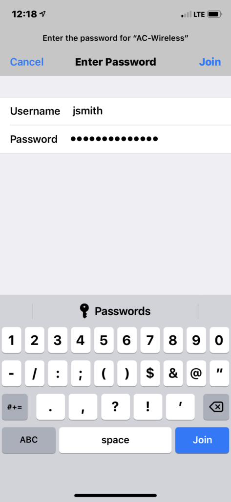 iOS username and password