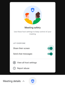 The "Host Controls" menu in Google Meet