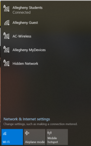 Wireless network selection dialog in Windows 10