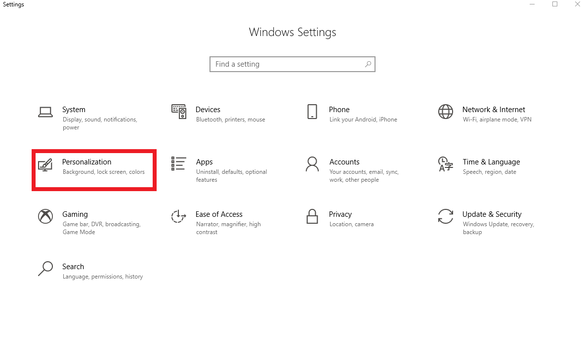 Personalization in Windows settings