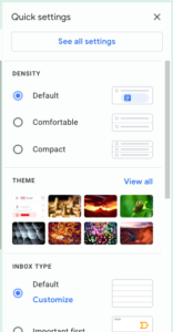 Quick Settings menu in Gmail