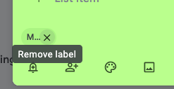 Screenshot of the "Remove label" option in Google Keep