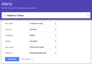 Screenshot of the "Choose options" dialog in Google Alerts