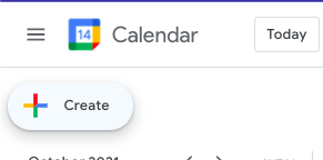 Screenshot of the "Create" button in the Google Calendar web interface