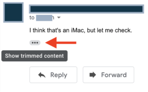 Screenshot showing the "Trimmed Content" mouseover in Gmail