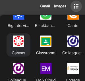 Screenshot of the Google app launcher with the Canvas icon highlighted