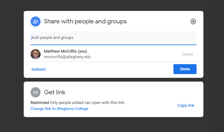 g suite sharing dialog