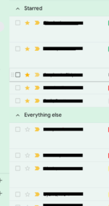 Gmail inbox sorted with starred items first