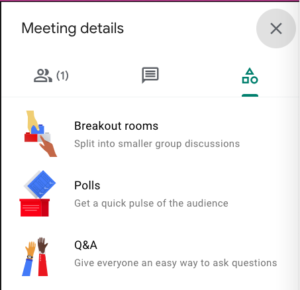 "Meeting details" dialog in Google Meet