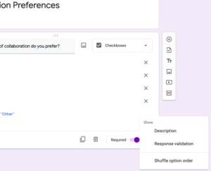 "More" menu in a Google Forms question