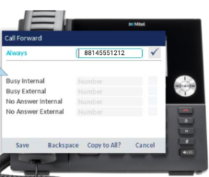 Mitel 6920 phone showing the checkbox by the "Always" option