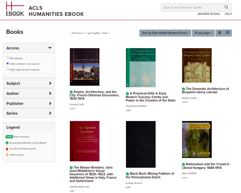 screenshot of ACLS Humanities E-Book homepage