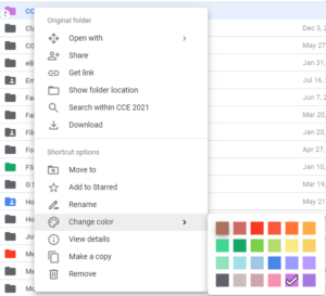 Screenshot of Folder Shortcut Context Menu showing color selections