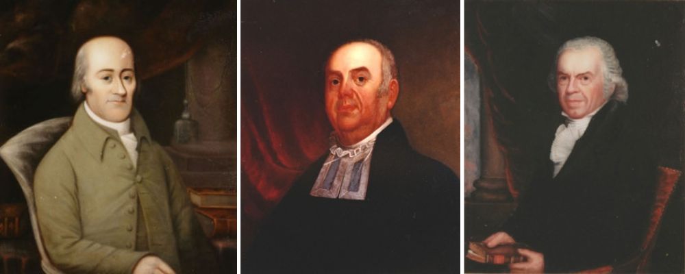 Photos of James Winthrop, Rev. William Bentley, and Isaiah Thomas, Allegheny College's original library donors.