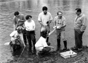 Professor Jim Palmer, second from right, during the early days of the Creek Connections program. (Photo above, Ben Cares; other photos, Ed Mailliard)