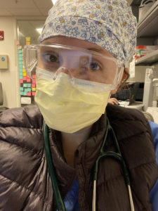 Lauren Moore wears her personal protective equipment at The Ohio State University Wexner Medical Center.