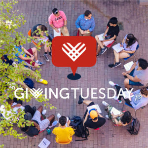 GivingTuesday graphic with an Allegheny College class meeting outdoors