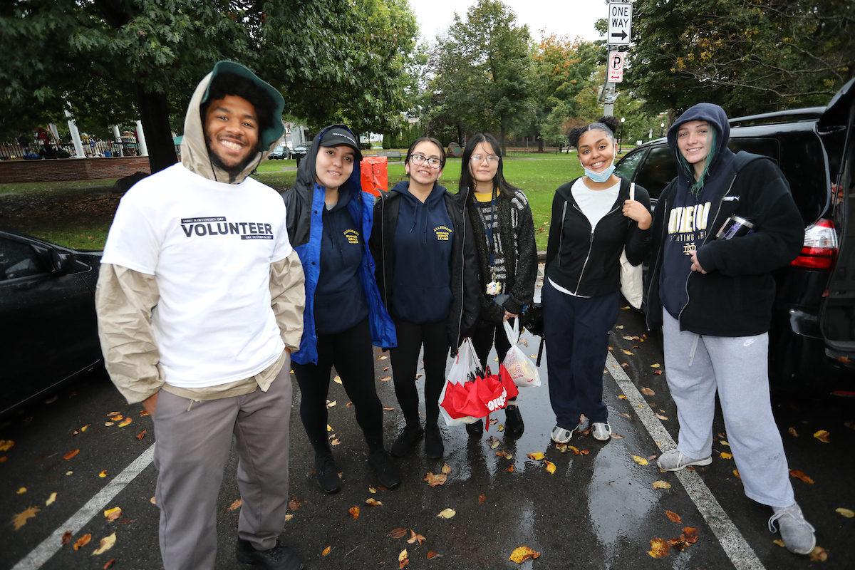 Students pose for a picture in Meadville's Diamond Park