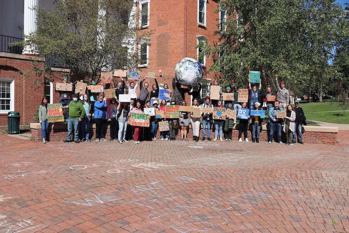 Students hold signs as part of the Global Climate Strike.