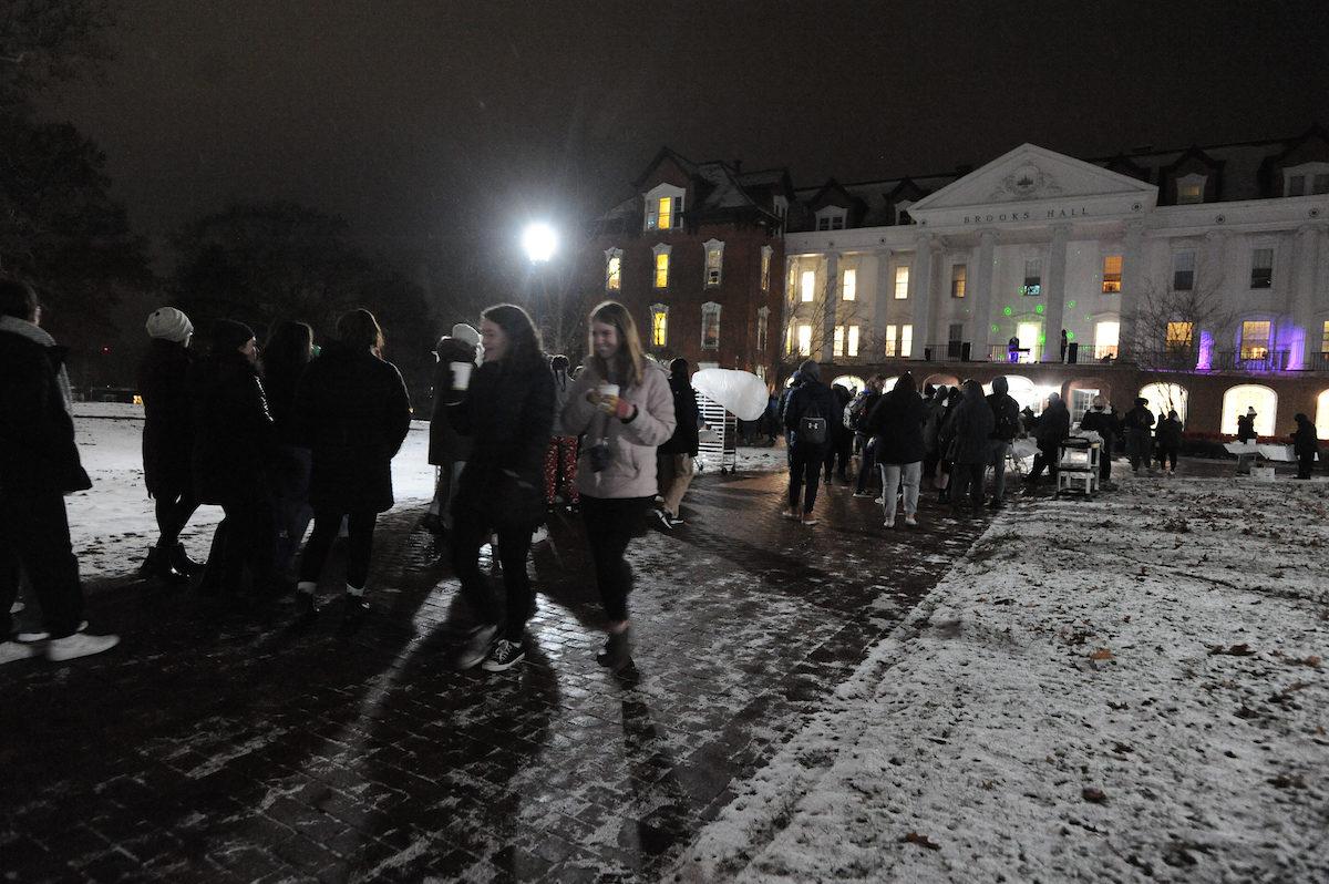 students gathering outside of Brooks Hall
