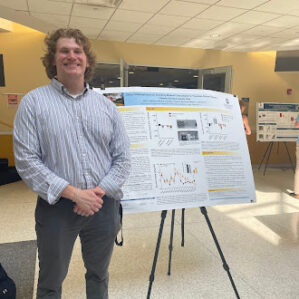 Joshua Salisbury ’25 (pictured) Mycah Quevillon’25, and Andrea Boccia ‘25: The Effects of a Glucocorticoid Receptor (GR) Antagonist on Voluntary Ethanol Consumption within Female Sprague-Dawley Rats (faculty mentor Megan Bertholomey) (faculty mentor Chris Normile)