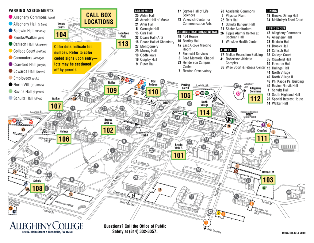 Call Box Locations Public Safety Public Safety Allegheny College